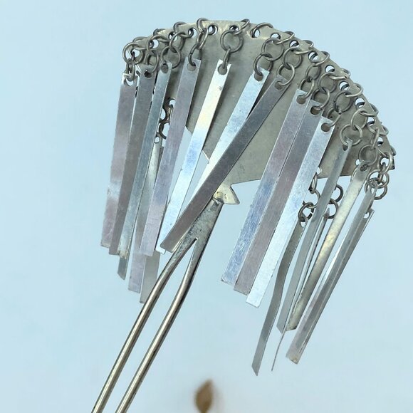 Silver Metal Kanzashi Ogi Bira Traditional Hair Accessory Nihongami GS516 main image 9